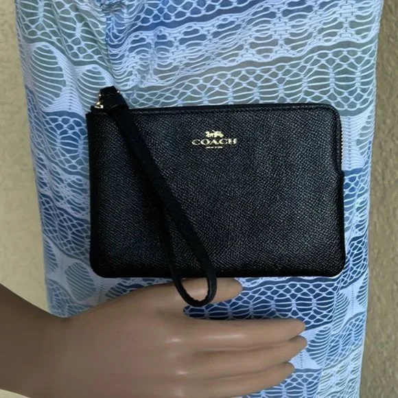 Coach Corner Zip Wristlet Black Leather - Picture 7 of 16